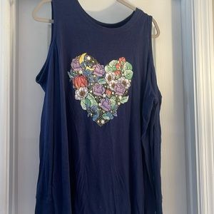 Plus size Navy blue long sleeve shirt Floral Heart